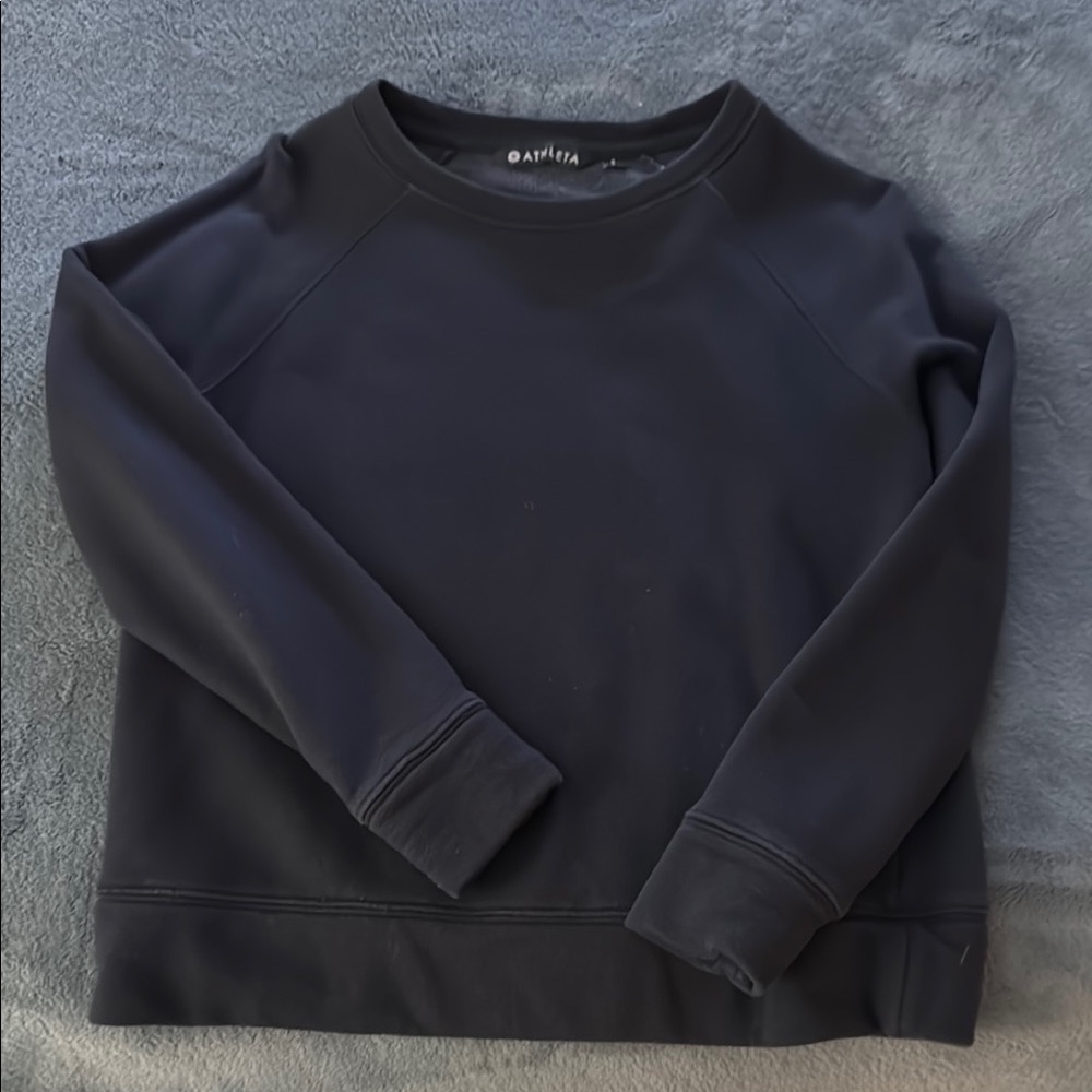 Athleta Black Sweatshirt with Ribbed Collar and Cuffs